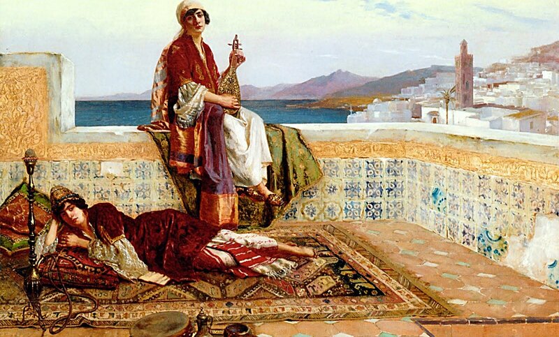 Two Women on a Rooftop — Blue