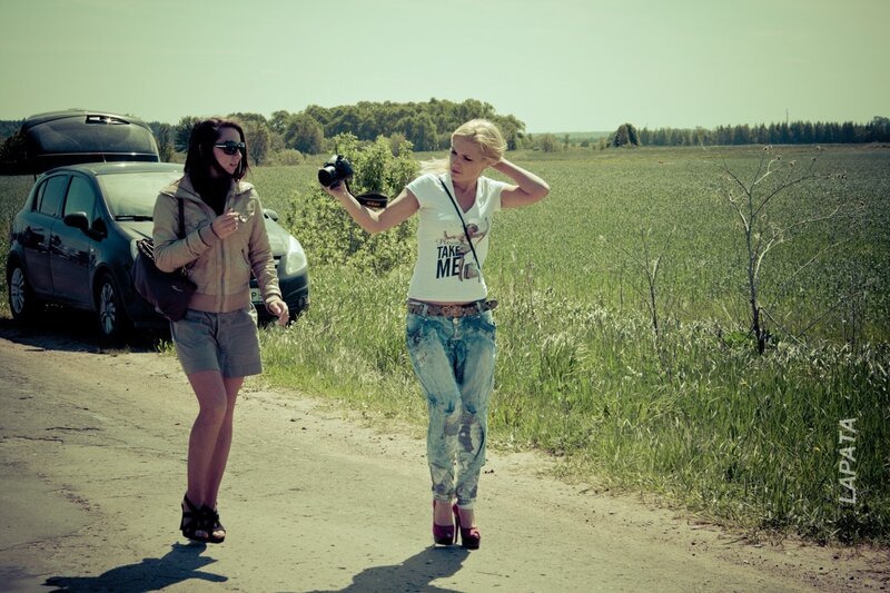 Two women on a rural road