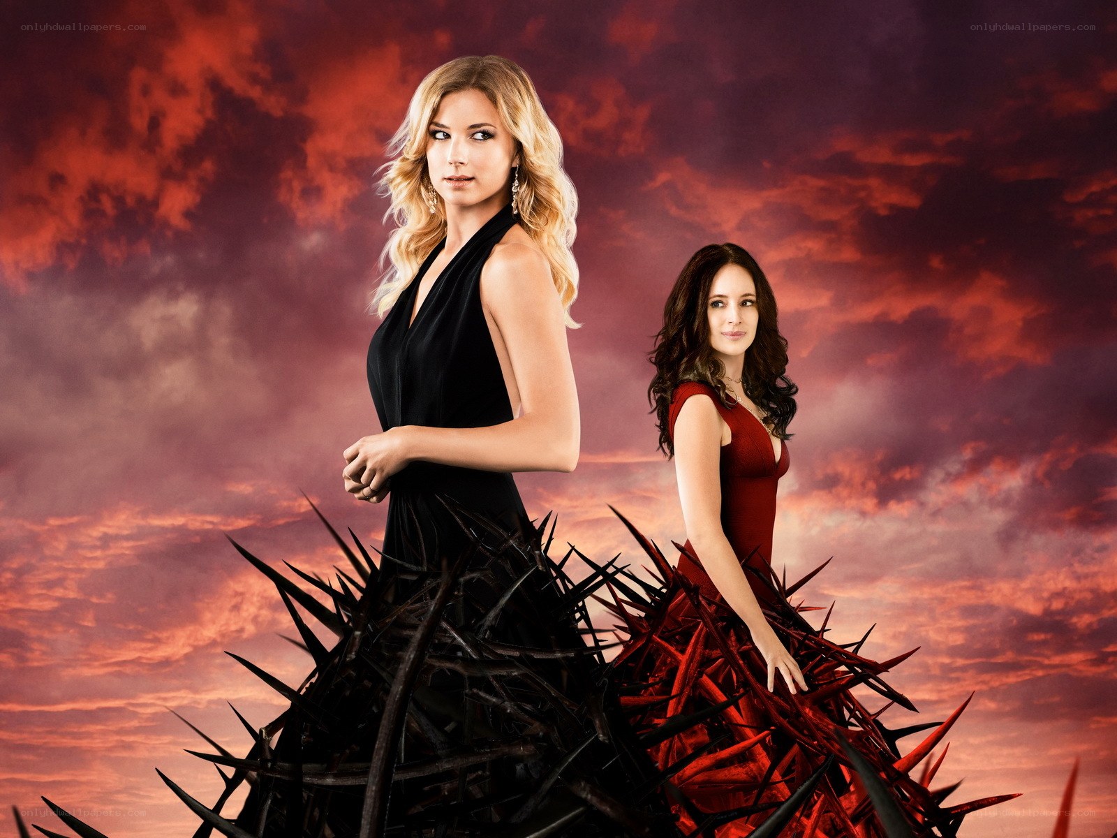 two women on a spiked throne