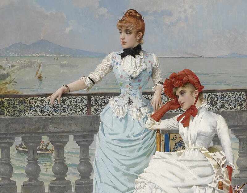 Two Women on Balcony — Blue