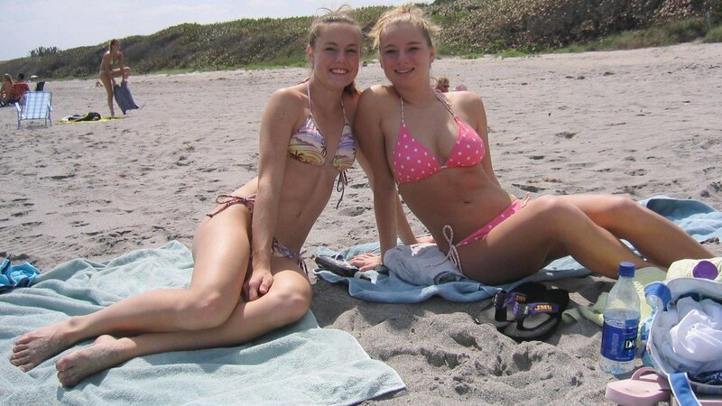 Two Women on Beach — Blue, Relaxed, Afternoon, Photograph, Towel