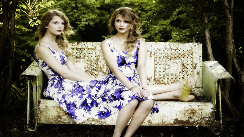 Two Women on Bench — Blue