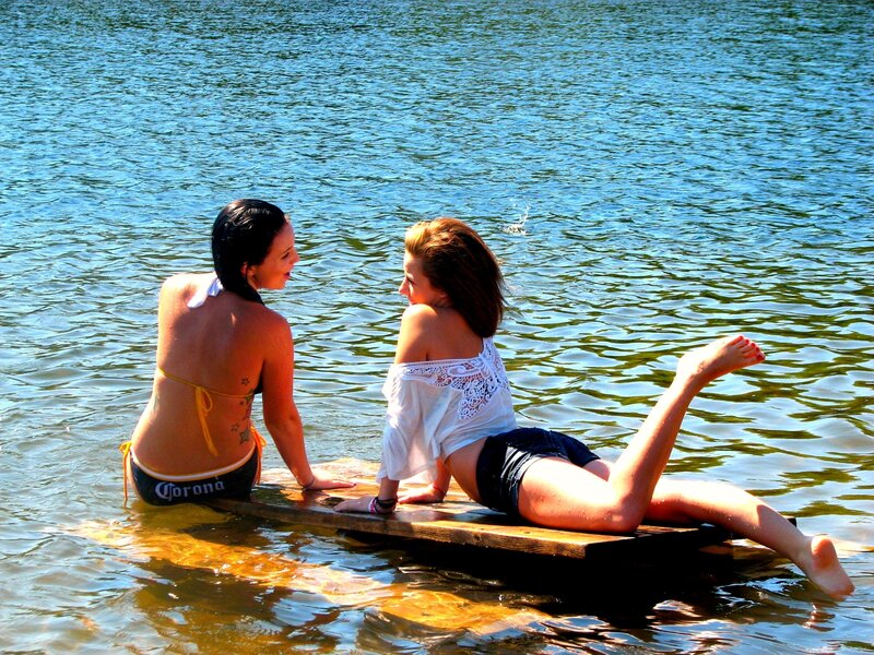 Two Women on Dock — Blue