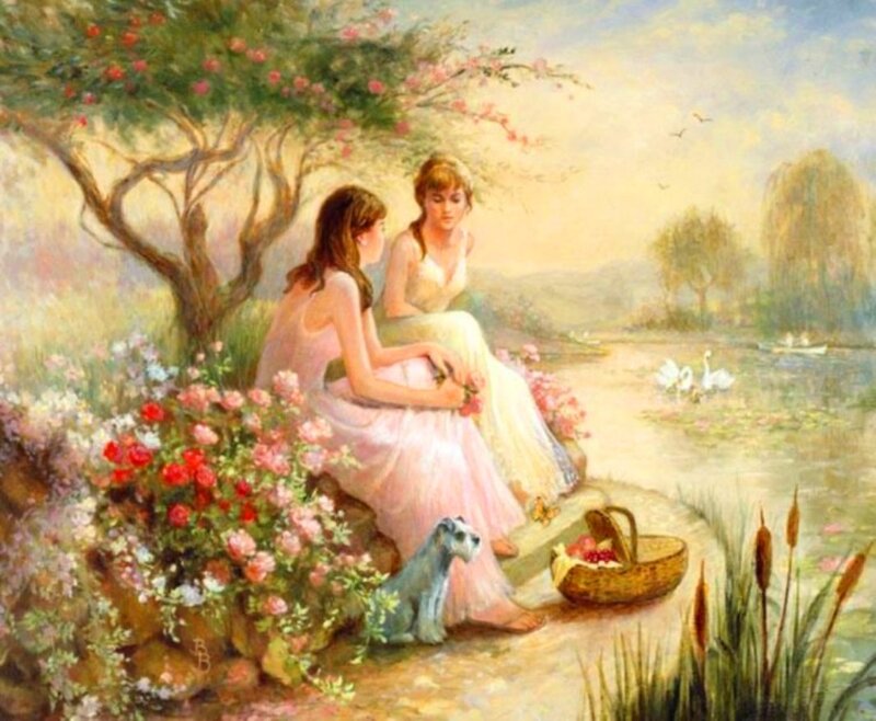 Two Women on Riverbank
