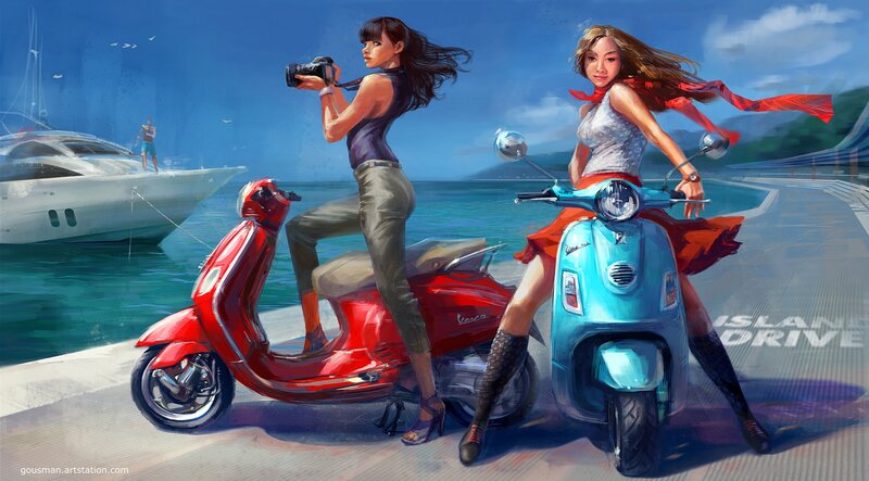 Two Women on Scooters