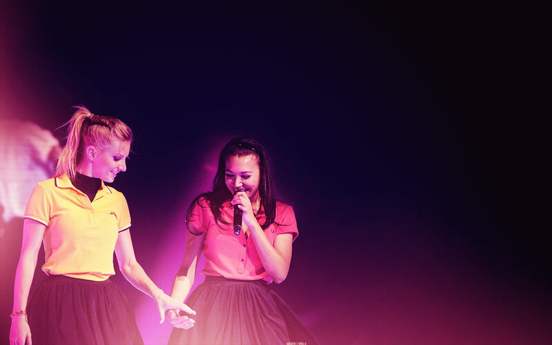 Two Women on Stage — Purple