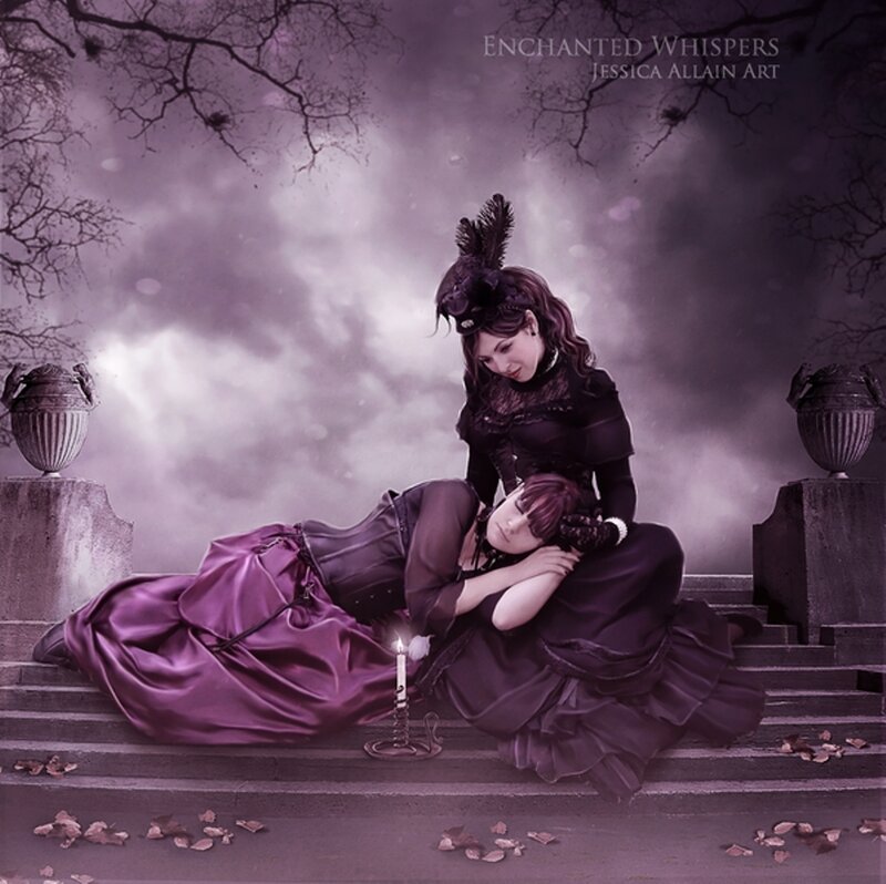 Two Women on Steps — Purple