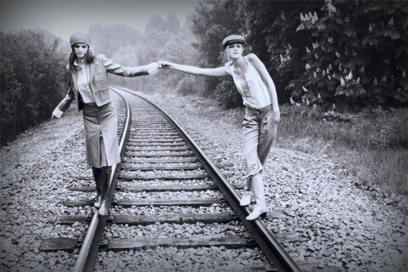 Two Women on Train Tracks — Black