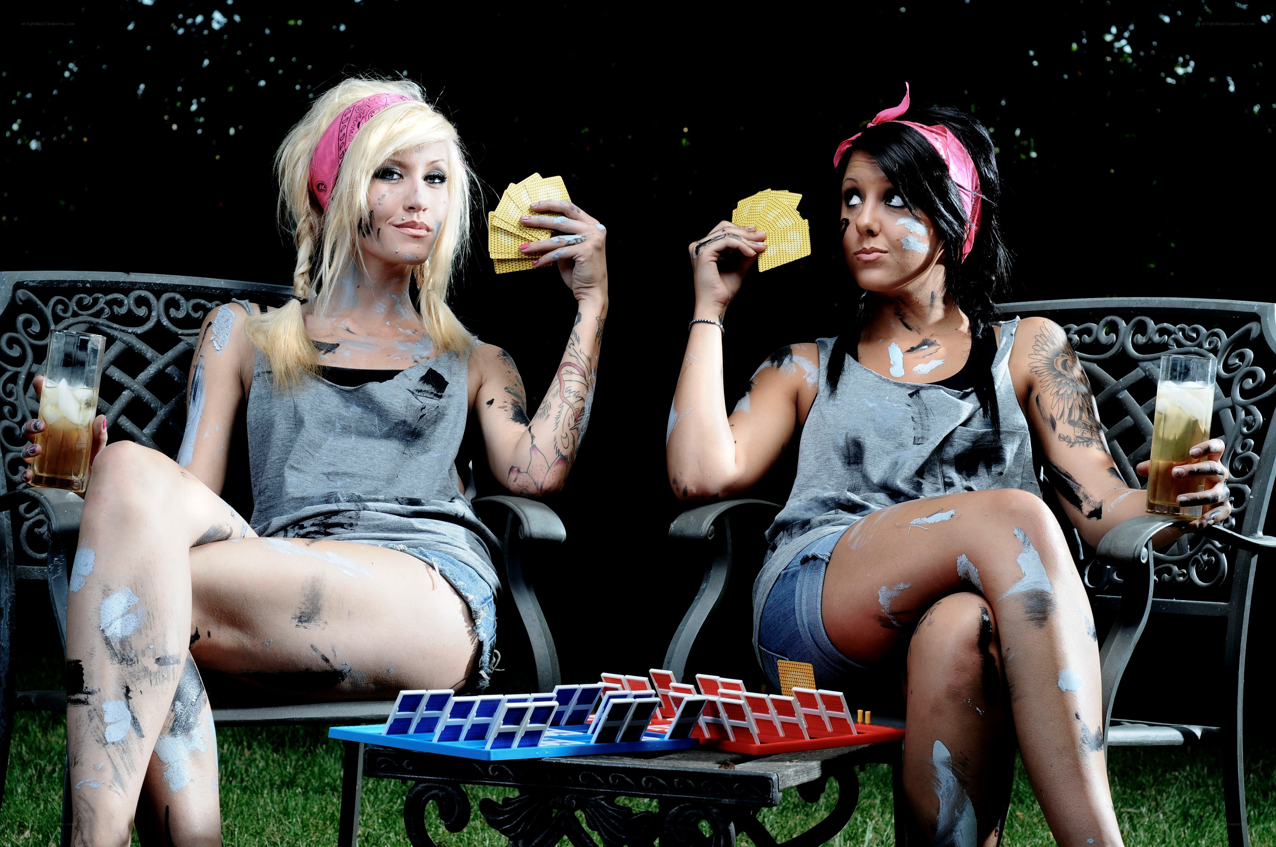 Two women playing card game