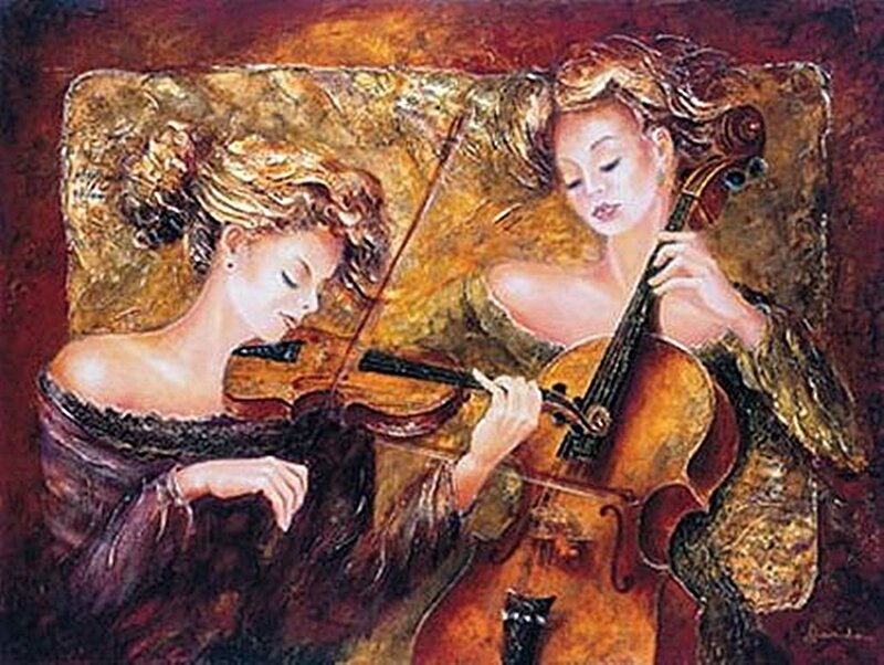 Two Women Playing Instruments — Gold