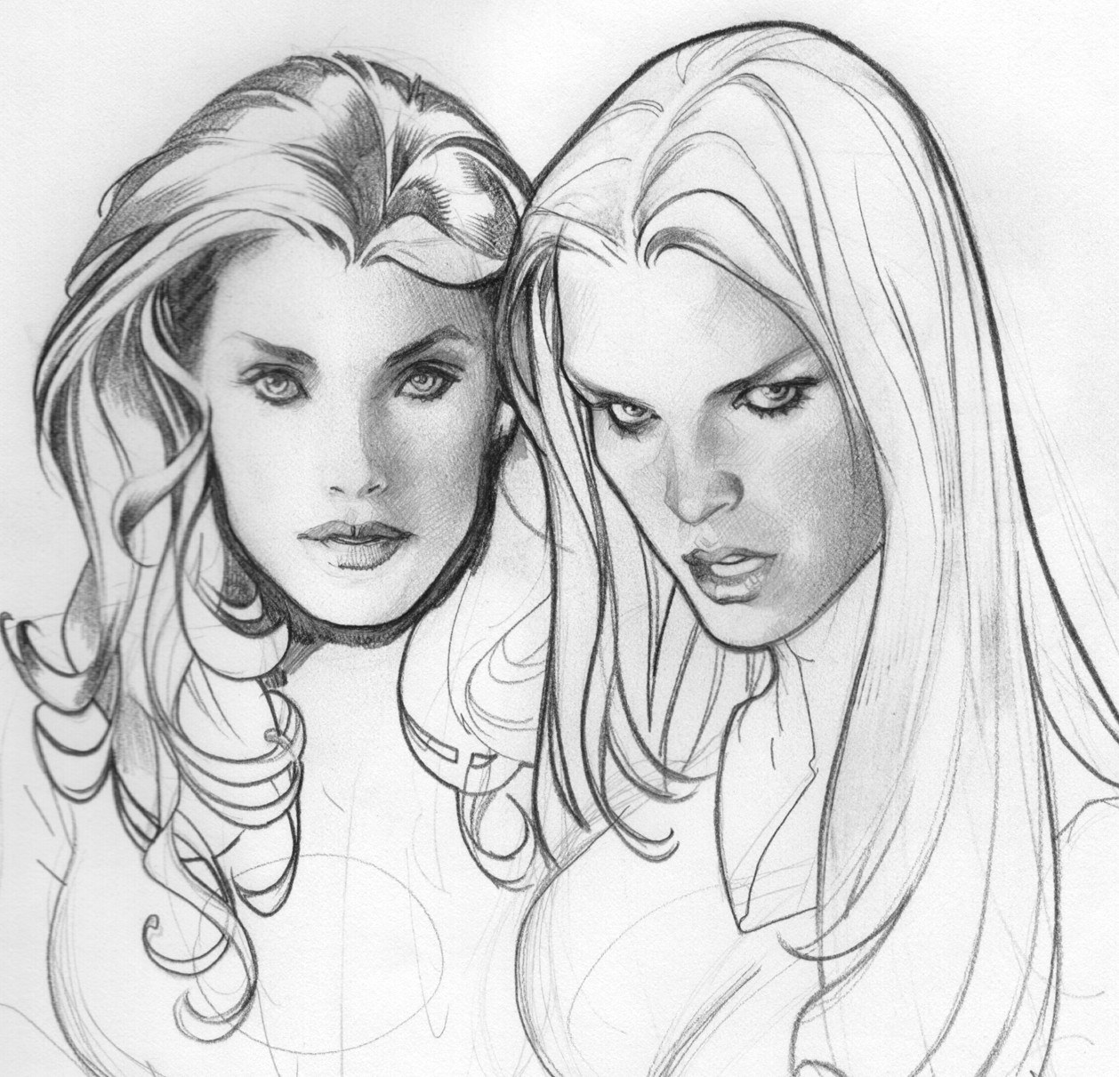 two women portrait sketch