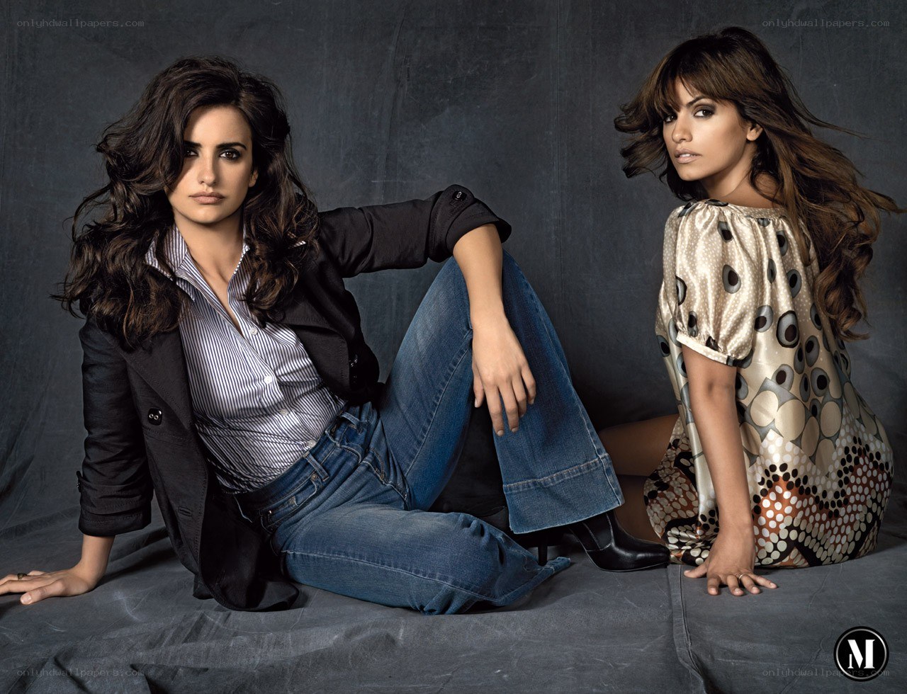 Two women posing in studio