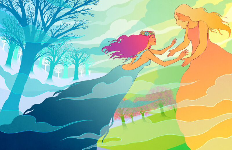 Two women reaching for each other