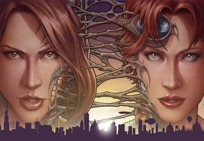 Two Women's Faces — Purple