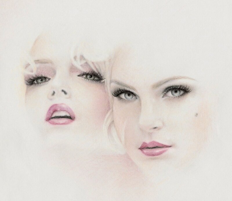 Two Women's Faces — White, Dramatic