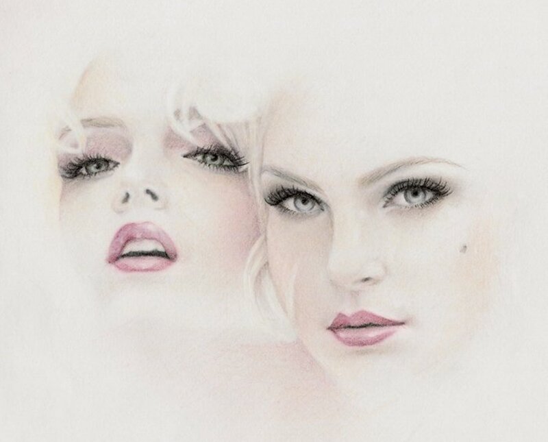 Two Women's Faces — White
