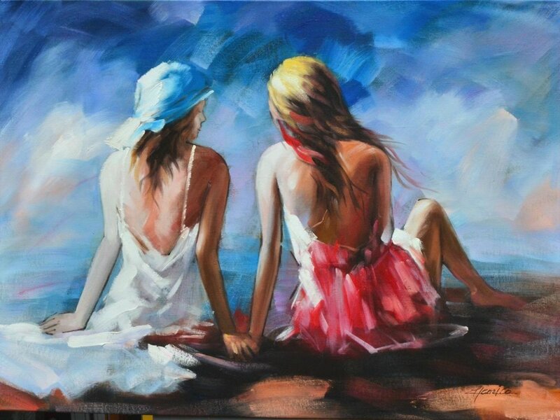 Two Women Sitting — Blue, Serene
