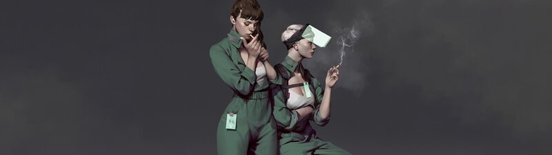 Two Women Smoking — Green