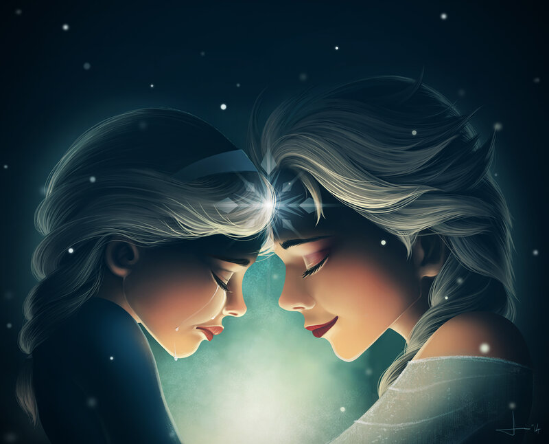 Two Women Touching Foreheads — Blue