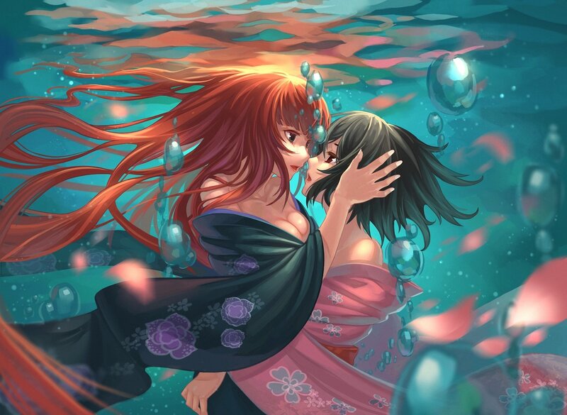 Two Women Underwater — Teal