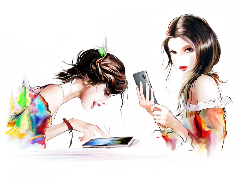 Two Women Using Phones