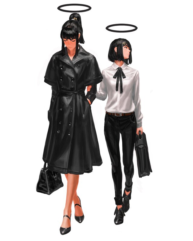 Two Women Walking — Black, Calm