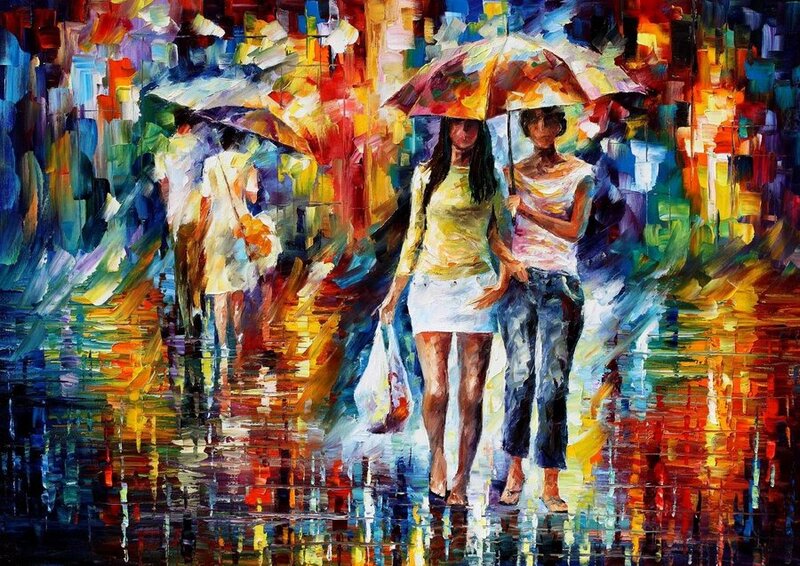 Two Women Walking in Rain
