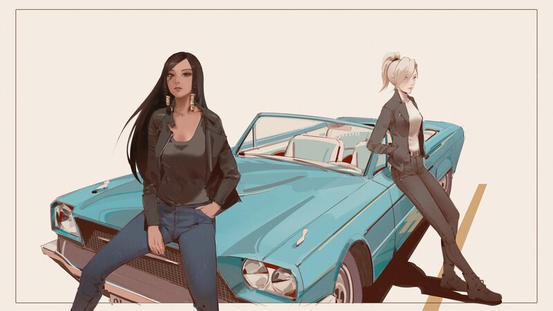 Two Women with a Car — Blue