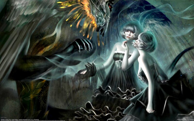 Two Women with a Creature — Black