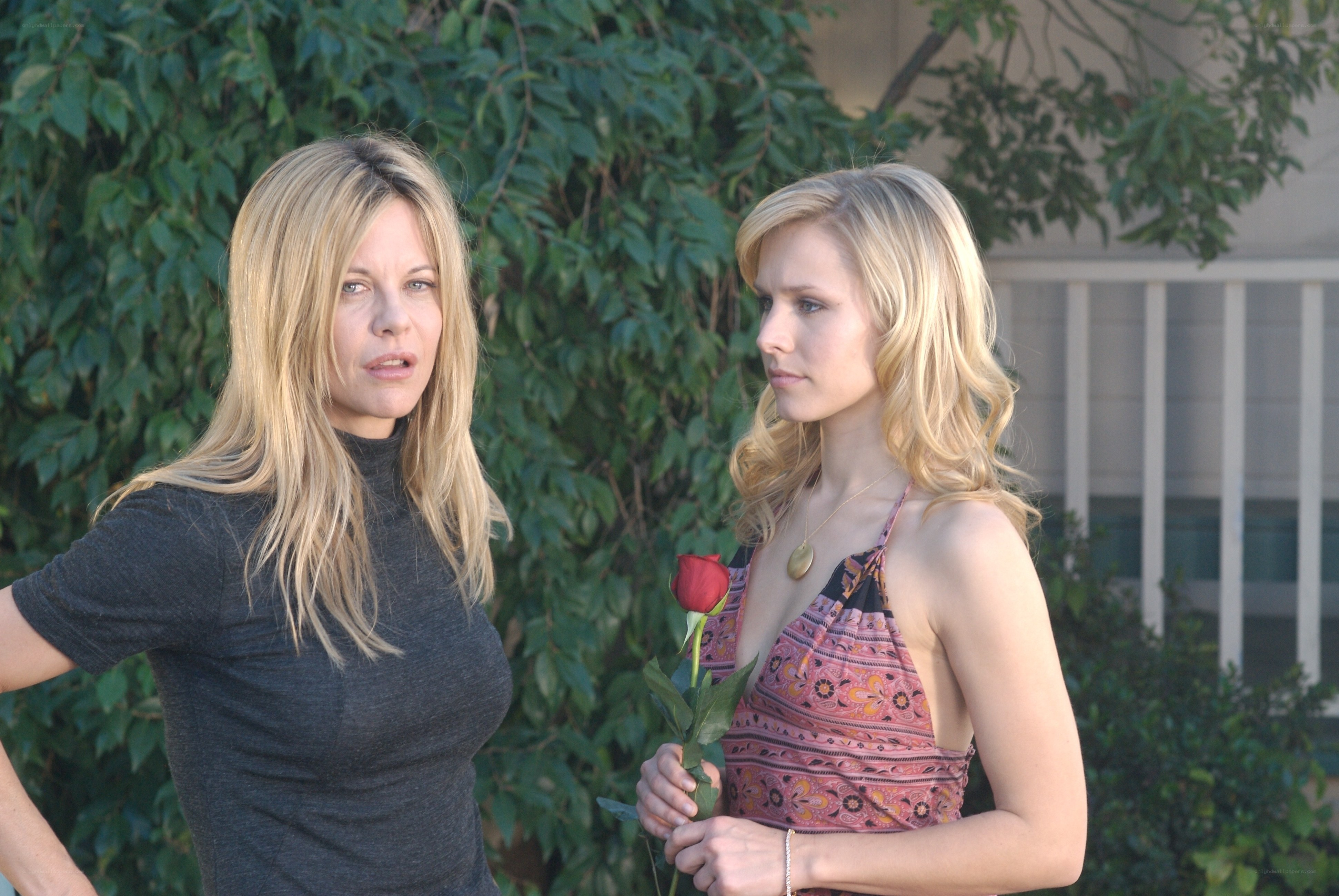 Two women with a rose