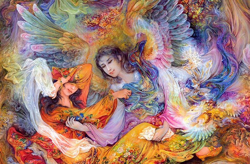 Two Women with Angel Wings — Yellow
