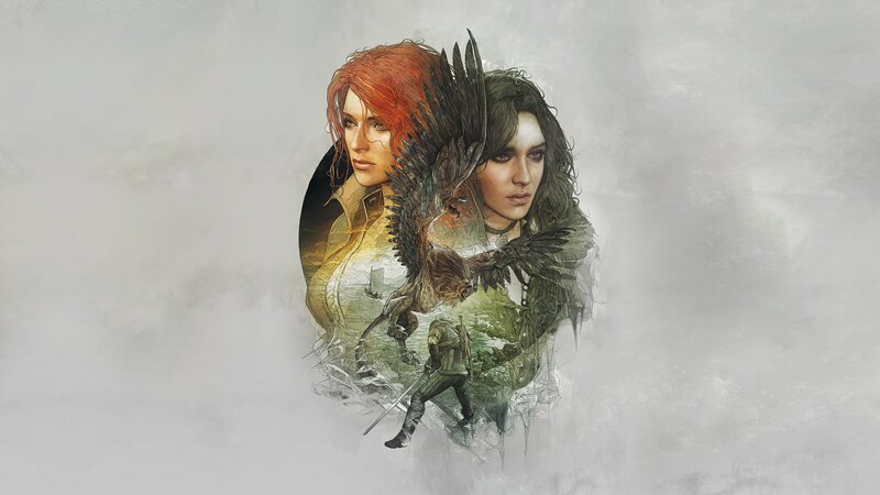 Two Women with Birds — Gray, Dramatic