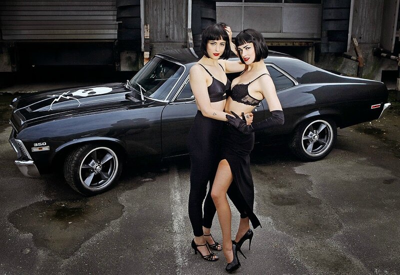 Two Women with Black Car — Dramatic