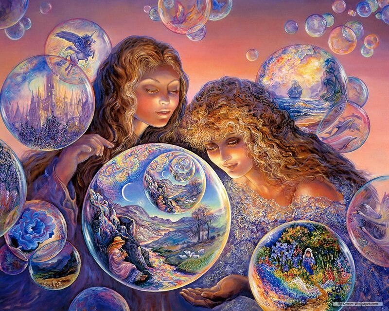 Two Women with Bubbles — Purple, Dreamy