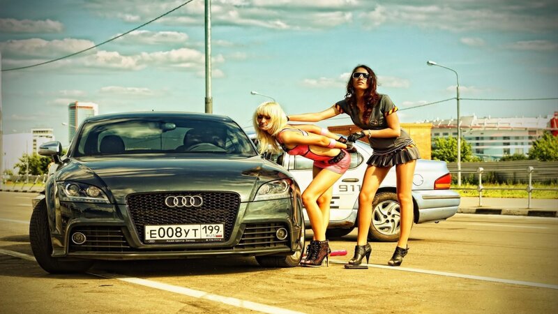 Two Women with Cars — Black, Dramatic