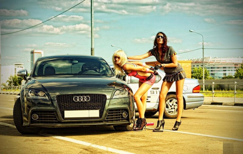 Two Women with Cars — Gray