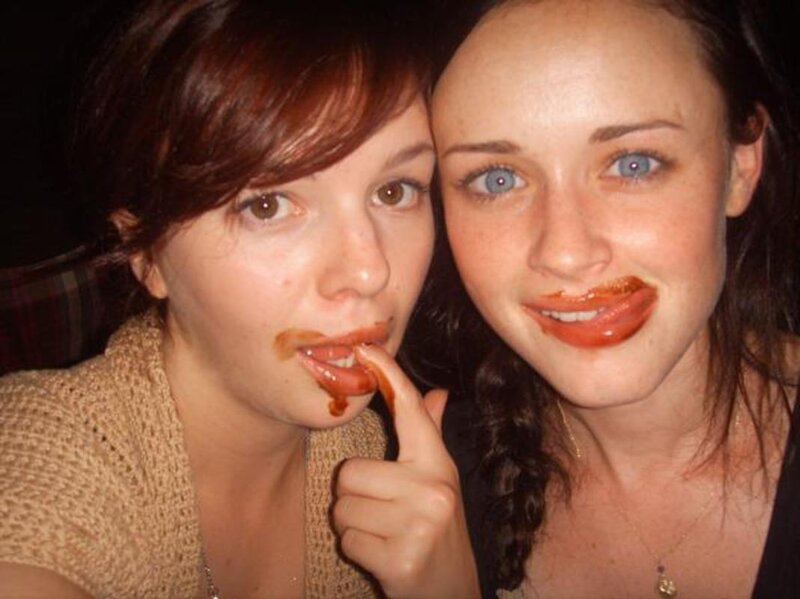 two women with chocolate on faces