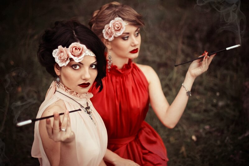 Two Women with Cigarettes — Red, Dramatic