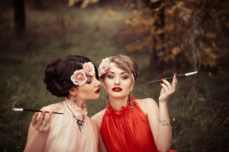 Two Women with Cigarettes — Red