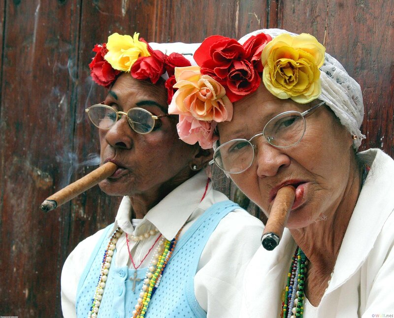 Two Women with Cigars — White