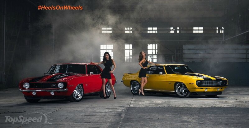 Two Women with Classic Cars — Red