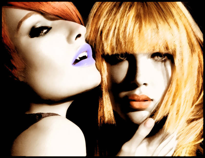 two women with colorful makeup