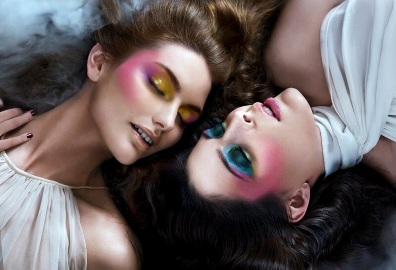 Two Women with Colorful Makeup — Pink, Dramatic