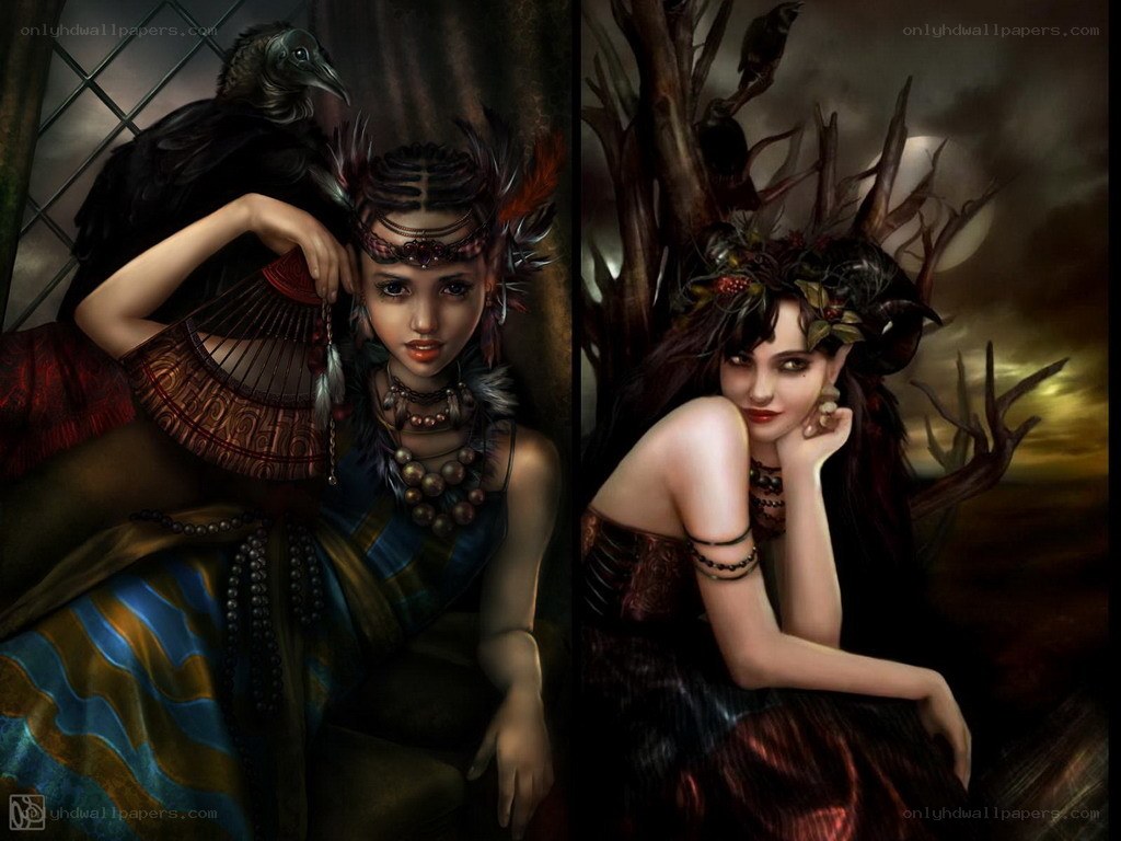 Two women with crows and crowns