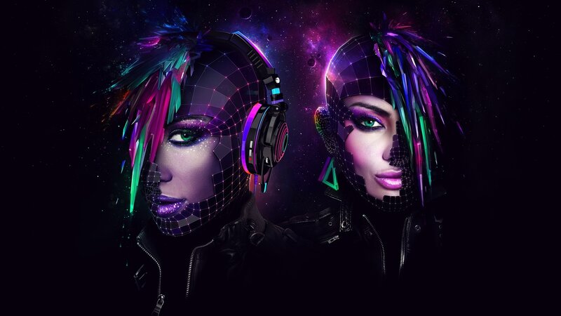 Two Women with Cyberpunk Faces