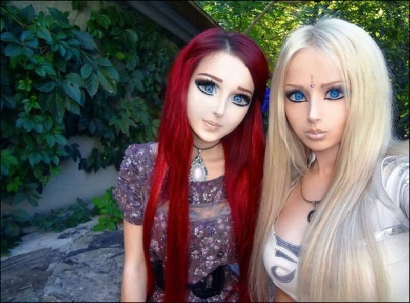 two women with doll-like makeup