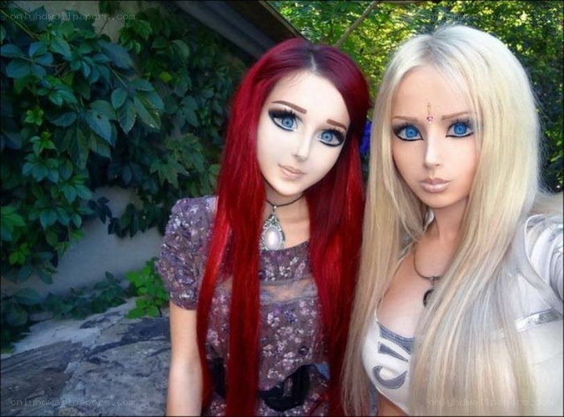 two women with doll-like makeup