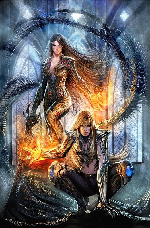 Two Women with Dragon — Black