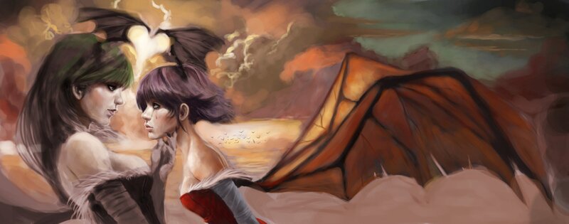 two women with dragon wings