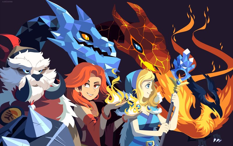 Two Women with Dragons — Blue